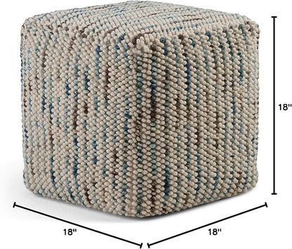 SIMPLIHOME Charlie 78" Wide Performance Fabric 2-Seater Sofa in Cream | Boho footstool, extra seating for home living room or bedroom or kids room with assembled design, assembled; pouf ottoman.