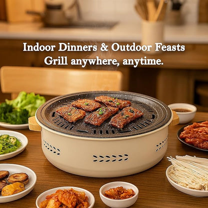 Cuisiland Mini Charcoal Grill, Portable Barbecue - Multipurpose Small Charcoal Grill Stove for Indoor and Outdoor Cooking, Camping, Hiking, Picnics - BBQ Tool Kit with Baking Tray (White)