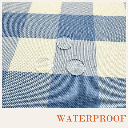 Waterproof Gingham Tablecloth, Checkered Fabric Table Cover for Kitchen Dining, Blue & White Plaid Table Cloth, Rectangle Table Cloth for Indoor Outdoor Use, 60" Round