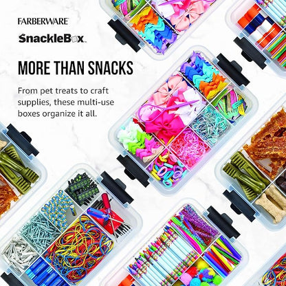 Farberware Small Build-a-Board Snacklebox with Locking Plastic Cutting Board Lid, Portable Charcuterie Storage with 7 Compartments (Pack of 4)