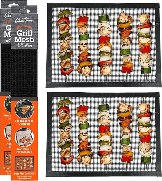 Camerons Grilling Mesh 2 Pack (13.25"x18") - Heavy Duty 100% Non-Stick Reusable Cooking Mesh - Use in Outdoor BBQ Grill & Indoor Oven - Heat Safe up to 500° F - Barbecue Grilling Gift for Fathers Day