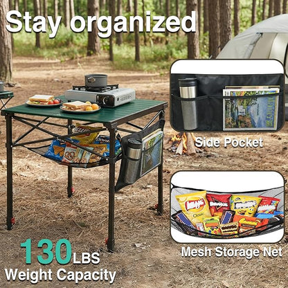 Camping Table Portable Foldable with Adjustable Height, Lightweight Collapsible Aluminum Roll-Up Camp Table with Storage Bag & Carry Bag, Heat-Resistant for RV Picnic BBQ Camping (Large 28"×25")