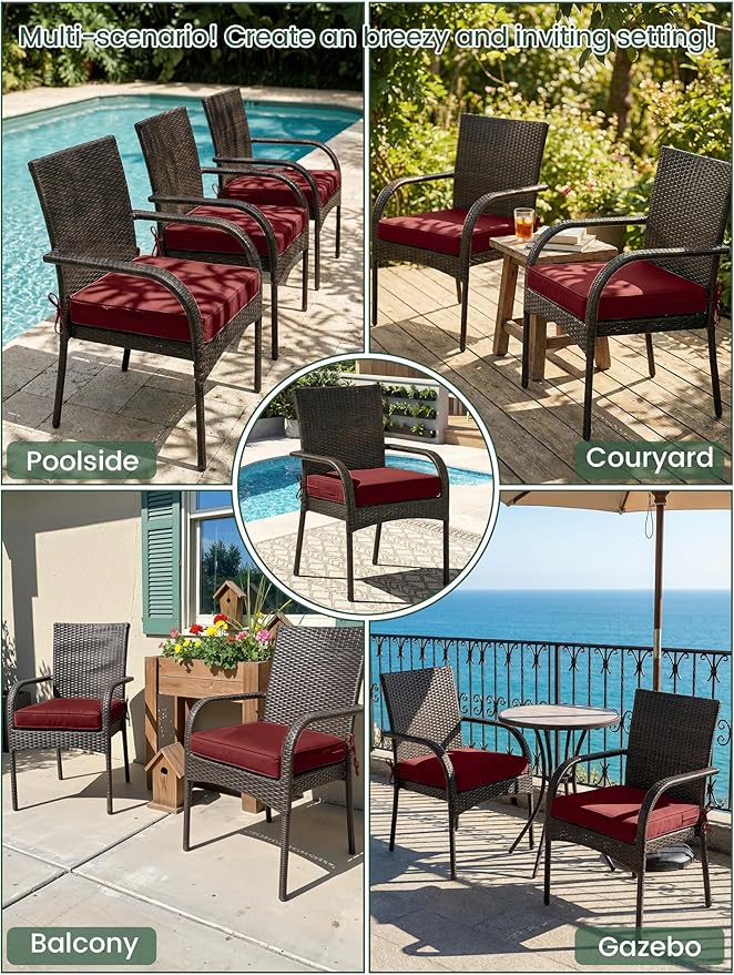Outdoor Chair Cushion 19 x 19 x 4 Inches Patio Furniture Outdoor Waterproof Seat Cushion, Patio Chair Cushion with Handles and Ties, Square Dining Chair Cushion Set of 2, Burgundy