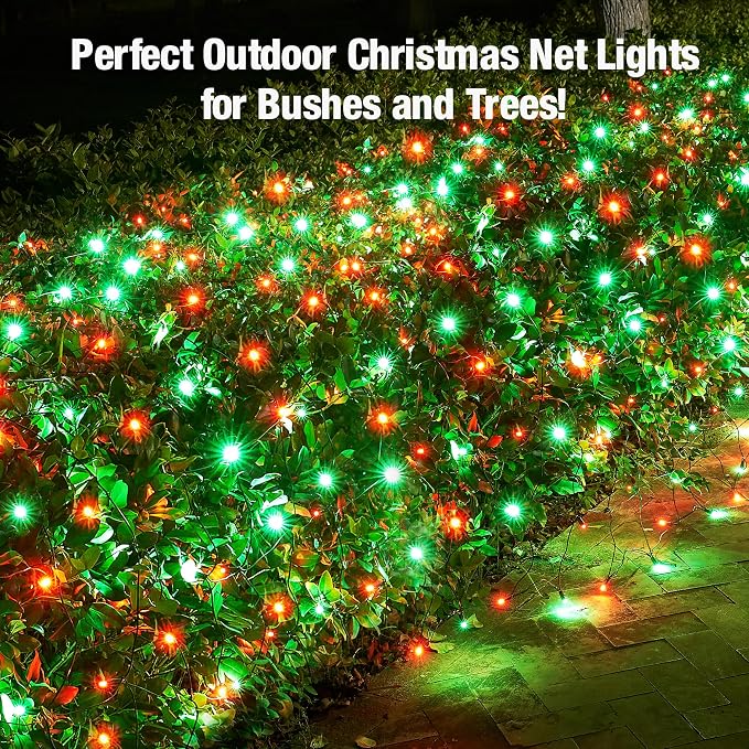 Led Red and Green Christmas Net Lights Outdoor Christmas Bushes Lights 120Led 6ftx5ft, Connectable Outdoor Indoor Mesh Net Lighting for Xmas Holiday, Garden, Lawn, Shrubs, Trees, Bushes Decorations