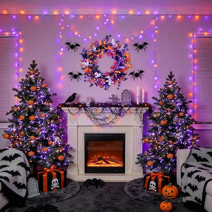 JMEXSUSS 33FT 100 LED Orange and Purple Halloween Lights | Battery Operated Halloween Lights with Remote, 8 Modes String Lights Indoor Outdoor for Room House Porch Tree Yard