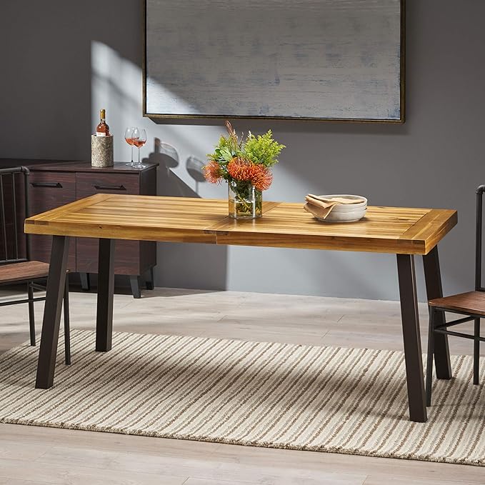 Christopher Knight Home Della Acacia Wood Dining Table, Natural Stained with Rustic Metal, 32.25 in x 69 in x 29.5 in, Brown, Grey