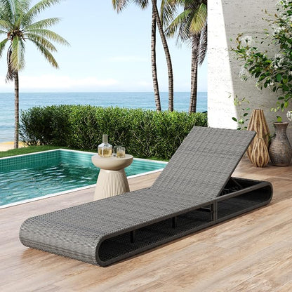 Christopher Knight Home Edsel Wicker Chaise Lounge Chair Outdoor, PE Faux Rattan Patio Outdoor Chaise Lounge with Iron Frame, Adjustable Backrest Single Lounge Sofa, Poolside Seating, Grey