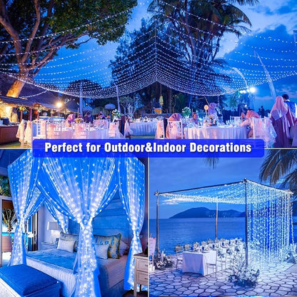 300 LED Blue Christmas Lights Outdoor Waterproof, 100ft Extra Long Blue String Lights 8 Modes Plug in Twinkle Fairy Lights with Timer for Indoor Outside Bedroom Christmas Tree Party Decorations