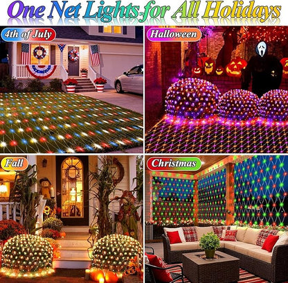 12ft x 12ft Net Lights Halloween Decorations, 400LED 35 Colors Changing Large Gazebo Net Lights Clear Wire, Waterproof Fairy Lights Chandelier for Patio Pergolas Backyard Bush Wedding Outdoor Party