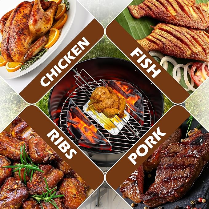 Upgraded Rotisserie Kit for Weber 22 inch Kettle Charcoal Grills Accessories, Rotisserie Grill Kit for Weber & Other Similar Size Grills, with Handles, Charcoal Baskets,10 Pcs Drip Pans, Black