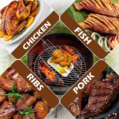Upgraded Rotisserie Kit for Weber 22 inch Kettle Charcoal Grills Accessories, Rotisserie Grill Kit for Weber & Other Similar Size Grills, with Handles, Charcoal Baskets,10 Pcs Drip Pans, Black