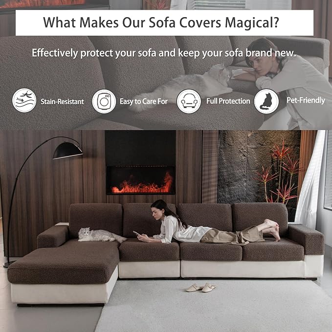 OHSIO Couch Cushion Covers for Sectional Sofa, Stretch Soft Sofa Slipcovers Washable Wear-Resistant Universal Furniture Protector for Living Room(1 Piece Armrest Cover, Brown)