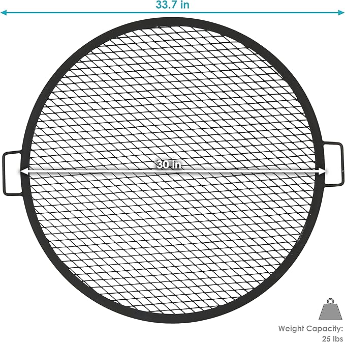 Sunnydaze X-Marks Outdoor Fire Pit Grill Grate for Cooking - Round Fire Pit Grate - Steel Campfire BBQ Grill with Handles - 30-Inch