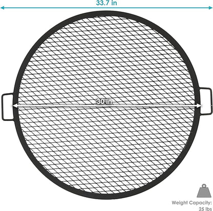Sunnydaze X-Marks Outdoor Fire Pit Grill Grate for Cooking - Round Fire Pit Grate - Steel Campfire BBQ Grill with Handles - 30-Inch
