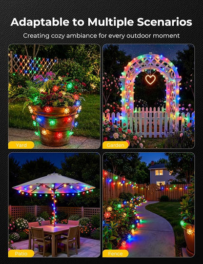Brightown 2 Pack Solar String Lights Outdoor Waterproof, Total 46FT 100 LED Multicolor Flower Fairy Lights for Christmas Yard Garden Tree Patio Lawn Holiday Outdoor Decor