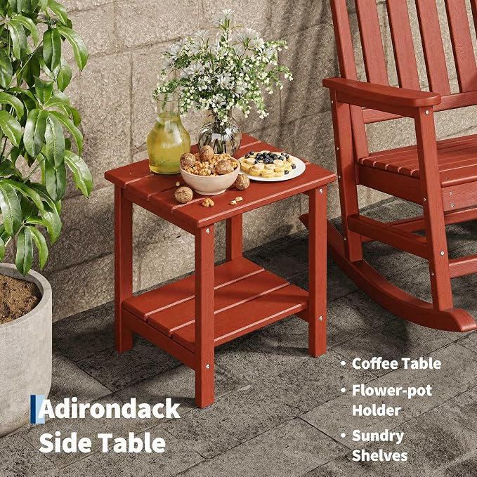 Garvee HDPE Rocking Chair Outdoor Set of 2 with Side Table - Poly High Back Porch Rocker Chairs for Adults - All Weather Resistant Furniture for Patio Front Porch - Red