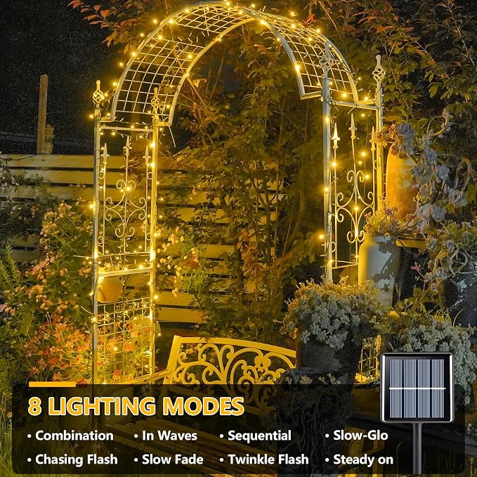 YEGUO Solar String Lights Outdoor Waterproof, 2 Packs Each 33ft 100 LED Warm White Lights, 8 Modes Twinkle Light for Christmas Tree Outside Garden Yard Xmas Decor