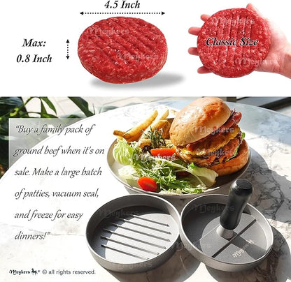 Meykers Burger Press 100 Patty Papers Set | Non-Stick Hamburger Press Patty Maker Mold with Free Wax Paper Sheets | Meat Beef Cheese Veggie Burger Maker for Grill Griddle BBQ Barbecue | BPA Free