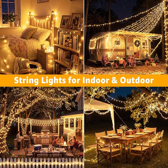 Guhope Christmas String Lights 600LED 98FT, Waterproof String Lights with Remote and Timer, 8 Modes Dimmable Christmas Lights for Indoor Outdoor Classroom Wedding Party Decorations (Warm White)