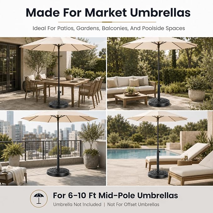 28.7 Lbs 17.91 Inch Round Umbrella Stand, Heavy Duty Weighted Base for Outdoor Market Parasols, Stable Holder for Patio Deck Lawn Garden Poolside, Black