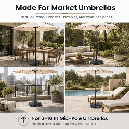 28.7 Lbs 17.91 Inch Round Umbrella Stand, Heavy Duty Weighted Base for Outdoor Market Parasols, Stable Holder for Patio Deck Lawn Garden Poolside, Black