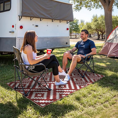 GENIMO Outdoor Rug 3'x5' Waterproof for Porch, Plastic Door Mat Ruby White | Outside Modern Carpet for Patio Decor, Balcony, Deck, Backyard, Picnic, Camping, RV, Reversible, Foldable, Lightweight