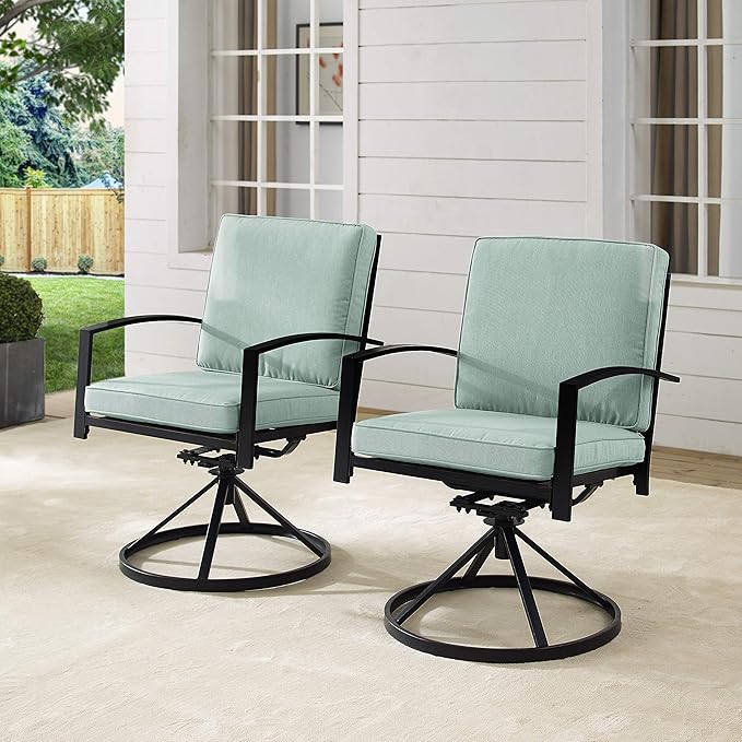 Crosley Furniture Kaplan 2-Piece Swivel Outdoor Chair Set, Dining Patio Chairs for Deck, Backyard, Oiled Bronze with Mist Cushions