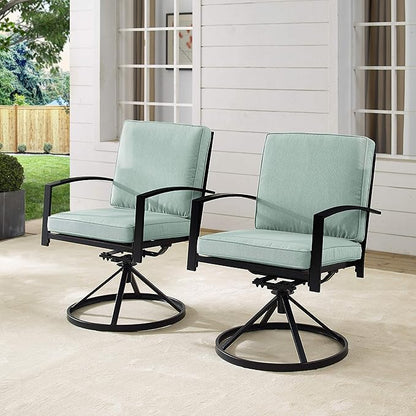 Crosley Furniture Kaplan 2-Piece Swivel Outdoor Chair Set, Dining Patio Chairs for Deck, Backyard, Oiled Bronze with Mist Cushions