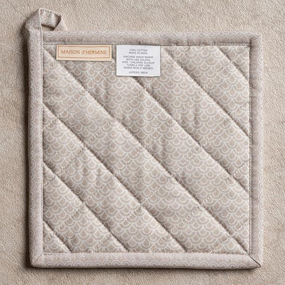 Maison d' Hermine Pot Holders 100% Cotton Heat Resistant Potholders 8" x 8" Hot Pads with Loop BBQ Cooking Baking Hotel Farmhouse Kitchen Handling Hot Pans Spring Summer (Pack of 2, Ibiza - Beige)