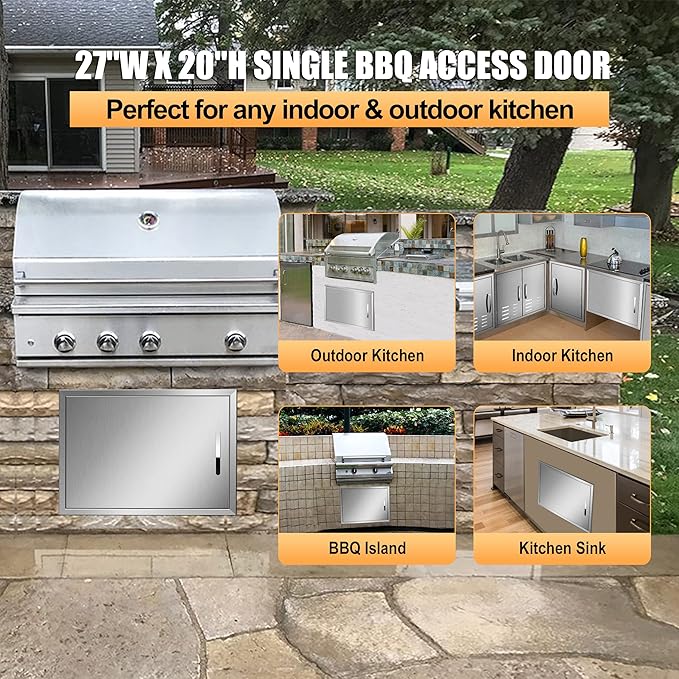 Outdoor Kitchen Doors 27W x 20H Inch, Single BBQ Access Door 304 Stainless Steel for Outdoor Kitchen Cabinet Grill Station or BBQ Island