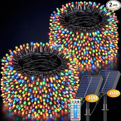 LitHome 2 Pack Upgraded Solar String Lights Outdoor, Total 800LED 262FT | Solar & USB Powered Christmas Lights with Remote,8 Mode Waterproof String Light for Patio Garden Yard Tree Decor,Multicolor