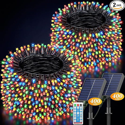 LitHome 2 Pack Upgraded Solar String Lights Outdoor, Total 800LED 262FT | Solar & USB Powered Christmas Lights with Remote,8 Mode Waterproof String Light for Patio Garden Yard Tree Decor,Multicolor