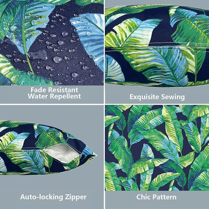 LVTXIII 2 Pack Outdoor Throw Pillow Covers for Patio Furniture, 16x16 Inch Square Pillow Case, Water-Repellent Cushion Covers for Garden, Porch, Sofa, Hanalei Lagoon