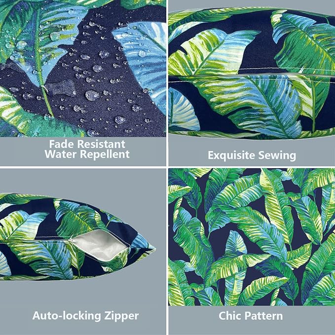 LVTXIII 2 Pack Outdoor Pillow Covers ONLY 18x18 Inch, Water-Repellent Square Decorative Cushion Covers for Patio Furniture, Garden, Sofa, Hanalei Lagoon