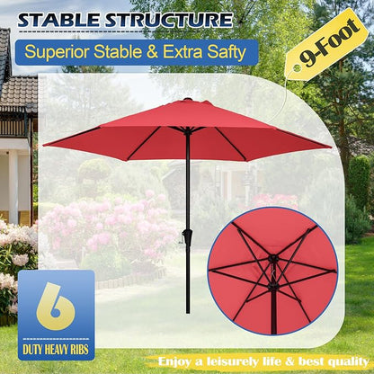 Sunnyglade 9FT Outdoor Patio Umbrella, Market & Table Umbrella with 6 Sturdy Ribs and Crank System, Fade-resistant & Waterproof for Garden Backyard Poolside Deck