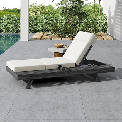 Christopher Knight Home Dami Patio Chaise Lounge Chair Outdoor with 4'' Foldable Cushion, Acacia Wood Poolside Sun Lounger, Space Available On One Side, Adjustable Backrest Pool Lounger, Black + Cream