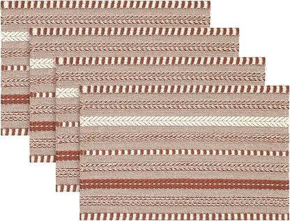 Artoid Mode Caramel Farmhouse Woven Braided Stripe Placemats Set of 4,12x18 Inch Seasonal Holiday Table Mats Party Kitchen Dining Decoration