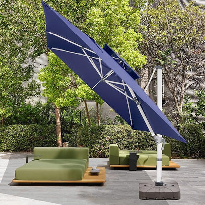 Cantilever Patio Umbrella with Cross Base and Cover Included - 360° Rotation Large Heavy Duty Offset Outdoor Umbrella with Easy Tilt for Pool Backyard Deck Garden (10x10 FT Navy Blue)