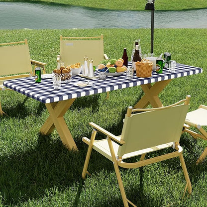 Smiry Picnic Table Cloth 2 Pack, Waterproof Elastic Fitted Tablecloths for 36x60 Rectangle Tables, Washable Polyester Buffalo Plaid Tablecloth for Camping, Dining & Outdoor (Navy & White, 36" x 60")