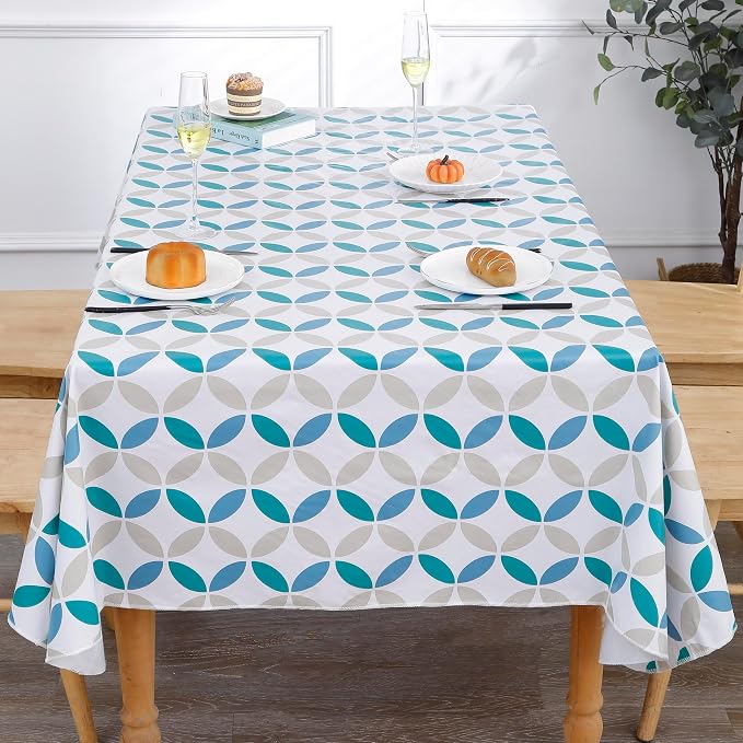 Walrus Heavy Duty Vinyl Tablecloth with Flannel Backing Waterproof Oil-Proof Plastic Table Cloth Stain-Resistant Wipeable Table Cover for Indoor and Outdoor (Geometric Leaf,60x102 Inch)