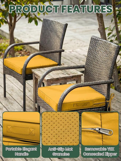 Outdoor Chair Cushion 17 x 16 x 3 Inches Patio Furniture Outdoor Waterproof Seat Cushion, Patio Chair Cushion with Handles and Ties, Square Dining Chair Cushion Set of 2, Yellow