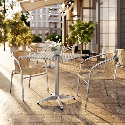 Flash Furniture Lila 31.5'' Square Aluminum Indoor-Outdoor Table Set with 2 Beige Rattan Chairs | Indoor/Outdoor Use, Beige Rattan Chairs