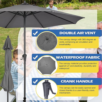 Sunnyglade 9FT Outdoor Patio Umbrella, Market Table Umbrella with 8 Sturdy Ribs and Crank System, Fade-resistant & Waterproof for Garden Backyard Poolside Deck