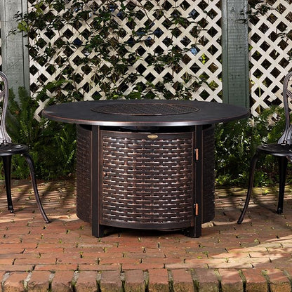 Fire Sense 62373 Florence Woven Aluminum Convertible Gas Fire Pit Table 55,000 BTU Multi-Functional Outdoor with Fire Bowl Lid, Nylon Weather Cover & Clear Fire Glass - Bronze Finish - Round - 44"