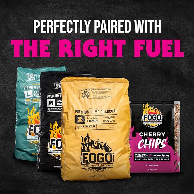 FOGO Cherry Wood Chips for Grilling and Smoking, Sweet Mellow BBQ Flavor for Charcoal and Gas Grills, Made in USA, 1.4 lb Bag, 6-Pack