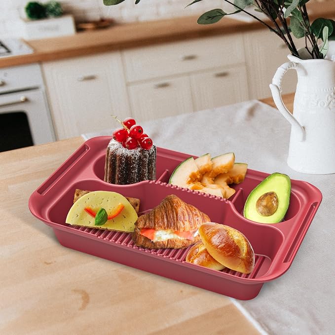 4PCS Melamine Prep Tray Set with Tons & Brush for BBQ, Marinating Plate | Dishwasher Safe,Picnic Prep Tub for Marinating Meats,Grill Prep Trays with Tons & Brush,Camping Cookware,NOT Microwave Safe