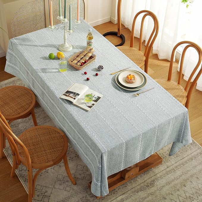 Chassic 54 x 72 inches Farmhouse Style Linen tablecloths, Wrinkle Resistant Washable Dining Room Table Cloths for Small Rectangle Tables - Hemstitch Light Grey