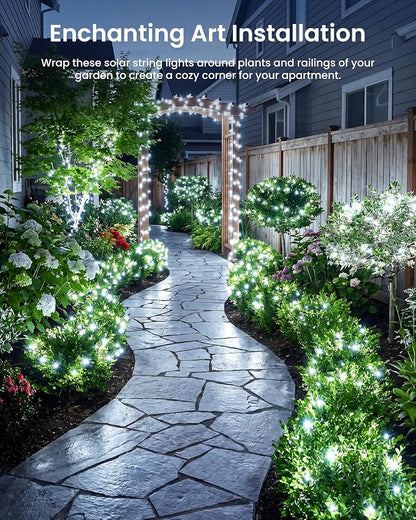 Solar Fairy Lights,33Ft 100 LED Solar String Lights with 8 Modes Pure White | IP65 Waterproof Solar Twinkle Lights Outdoor & Indoor, Patio Lights for Tree Garden Party Wedding Christmas Decoration