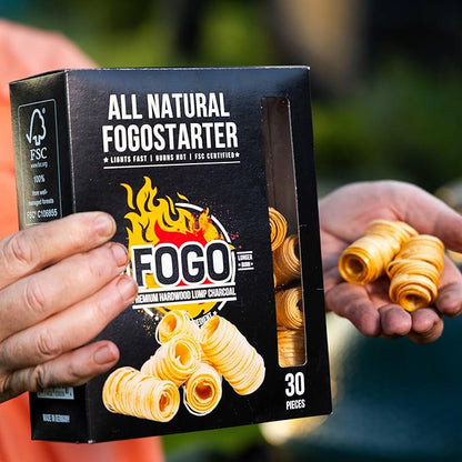 FOGO Premium Hardwood Lump Charcoal, Natural Large Sized Lump Charcoal, 17.6 Pound Bag and FOGO Fogostarters Natural Fire Starters, 30 Count Box, Bundle