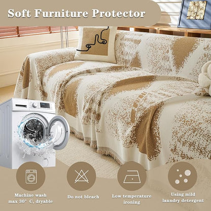 MYSKY HOME Sectional Couch Cover Khaki Geometric Rhombic Sofa Covers for Sectional Sofa L Shape Chenille Couch Protector for Dogs Pets Couch Throw Cover Washable Durable for Home Decor, 71" X118"